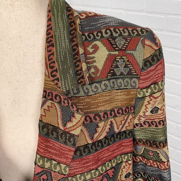 Ascente Sport Blazer Women Medium Red Green Tapestry‎ Aztec Southwestern USA VTG - Picture 2 of 13